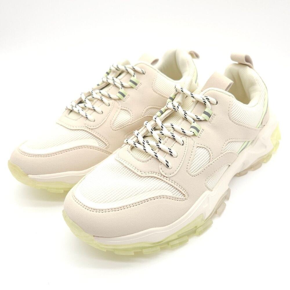 ASOS Design Chunky Trainers Beige Tech Detail (Womens US 10) Lace Up Shoes New